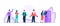 Cartoon positive people standing in queue to atm vector flat illustration