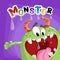 Cartoon poster with big screaming green monster. Halloween and other kids party decoration.