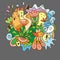 Cartoon poster with funny creatures. Doodle print with fantasy characters.