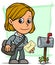 Cartoon postgirl character with letter and mailbox