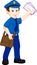 Cartoon postman holding mail and bag