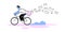 Cartoon postman riding bicycle. Courier character with bag full of letter envelopes rushing on bicycle. Flat vector