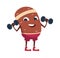 Cartoon potato. cute mascot, vegetable training with dumbbells. Vegetarian products logo mockup, company emblem template