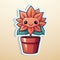 A cartoon potted plant with a cute face. Poinsettia, christmas star