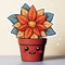 A cartoon potted plant with a happy face. Poinsettia, christmas star.