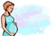 Cartoon pregnant  woman illustration drawing watercolors background