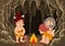 Cartoon prehistoric caveman couple with cave background