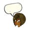 cartoon pretty female face pouting with speech bubble