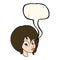 cartoon pretty female face pouting with speech bubble