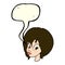 cartoon pretty female face pouting with speech bubble