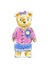 Cartoon pretty teddy bear in a pink jacket and blue skirt artistic drawing