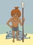 Cartoon primitive boy with harpoon and bunch of caught fish