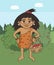 Cartoon primitive girl with berries basket