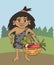 Cartoon primitive girl with vegetable basket