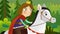cartoon prince journey on the horse riding in the forest artistic painting scene