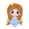 Cartoon Princess. Cute girl. Good for greeting cards, invitations, decoration, Print for Baby Shower etc. Hand drawn vector