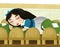 Cartoon princess sleeping on the small beds in the room illustration
