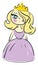 Cartoon of a princess in violet dress with long blonde hair and golden crown vector illustration