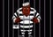 Cartoon prisoner behind bars in the prison