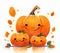 Cartoon pumpkins with funny smiling faces. Watercolor illustration for children\\\'s book. Generative AI