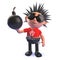 Cartoon punk rocker character in 3d holding a bomb