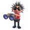 Cartoon punk rocker character using a pair of binoculars in 3d