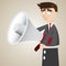 Cartoon puppet businessman holding megaphone