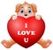 Cartoon puppy holding red heart