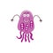 Cartoon purple bacteria monster with scary angry smile and jellyfish shape