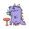 Cartoon purple croc drinking coffee. Vector illustration.