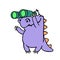 Cartoon purple croc looking through binoculars. Vector illustration.