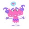 Cartoon purple cute and cool monster in love. St Valentines vector illustration of loving and hugging monster.