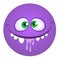 Cartoon purple happy monster face avatar. Vector illustration