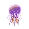 Cartoon purple jellyfish vector flat illustration. Colorful marine animal or sea jelly with tentacles isolated on white