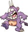 Cartoon purple  monster with a shocked expression.