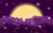 Cartoon purple night shining cloudy sky with moon