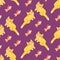 Cartoon purple pattern with cute cats and goldfish