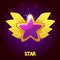 Cartoon purple star with golden wings for the game.