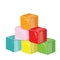 Cartoon pyramid of colored cubes. Toy cubes for children. Colorful vector illustration for kids.