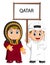 Cartoon qatar couple wearing traditional costumes