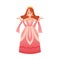 Cartoon queen in pink dress and crown standing in graceful dance pose