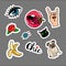 Cartoon quirky colorful stickers set