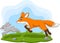 Cartoon rabbit chased by fox in the forest