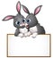 Cartoon rabbit couples holding empty board