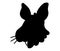 A cartoon rabbit face silhouette, bunny head icon logo