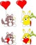 Cartoon rabbit and puppy dog toy and red heart