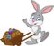 Cartoon rabbit pushing cart full of Easter eggs