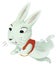 Cartoon rabbit running in hurry with clock in its hand paw isolated illustration for children