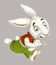 Cartoon rabbit running hurry looking on the watch and holding gloves