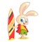 Cartoon rabbit surfer. Vector illustration of white bunny standing